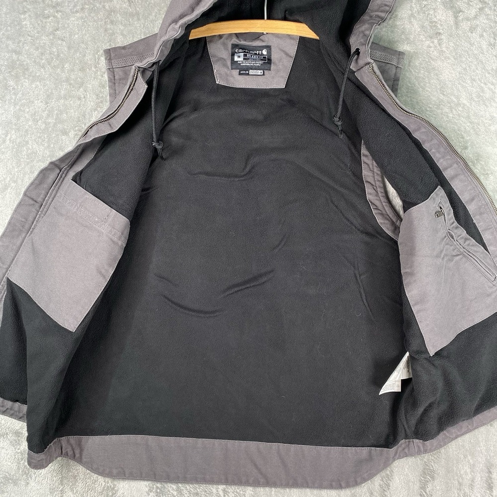 Carhartt Duck Canvas Fleece Lined Vest Mens M Relaxed Fit Gray Hooded 103837 GVL - Picture 8 of 15